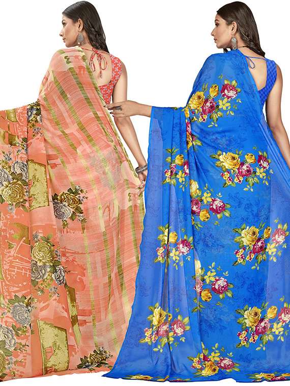 pack of 2 printed casual wear sarees with blouse - 21406053 -  Standard Image - 2