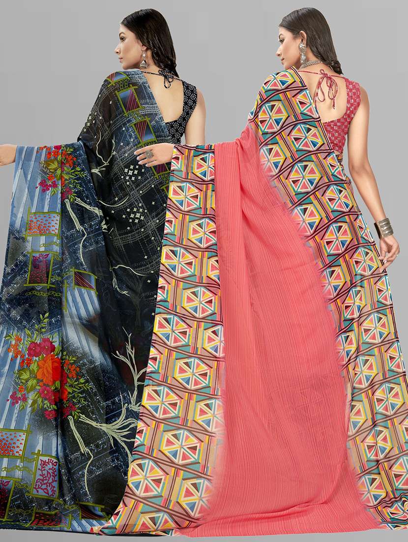 pack of 2 printed casual wear sarees with blouse - 21406070 -  Standard Image - 2