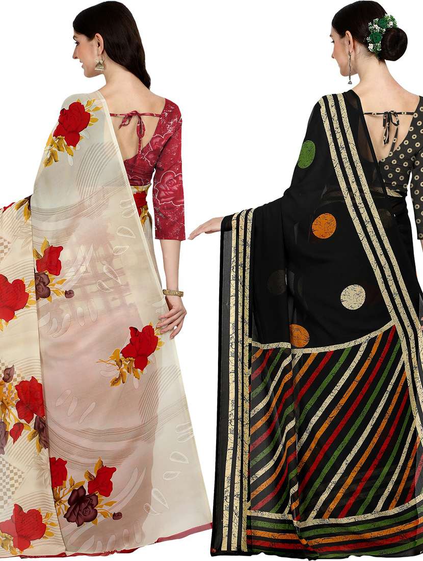 women combo pack of 2 printed saree with blouse - 21406104 -  Standard Image - 2
