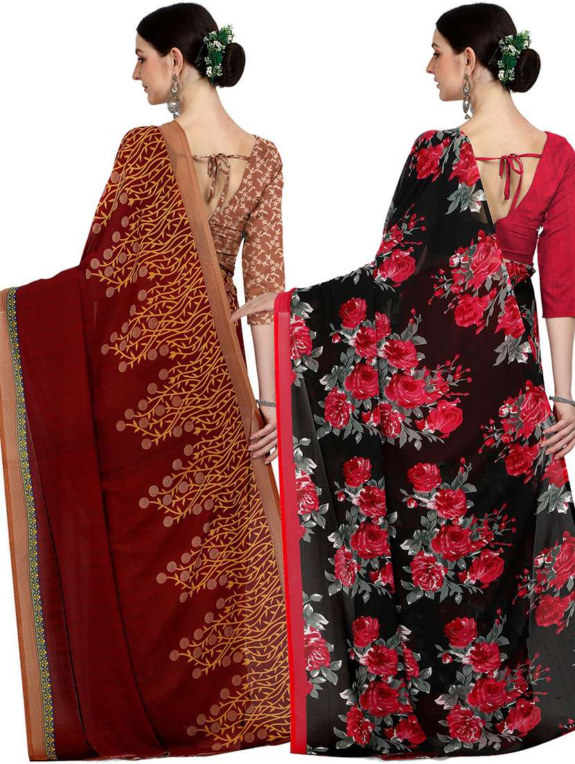 pack of 2 printed casual wear sarees with blouse - 21406117 -  Standard Image - 2