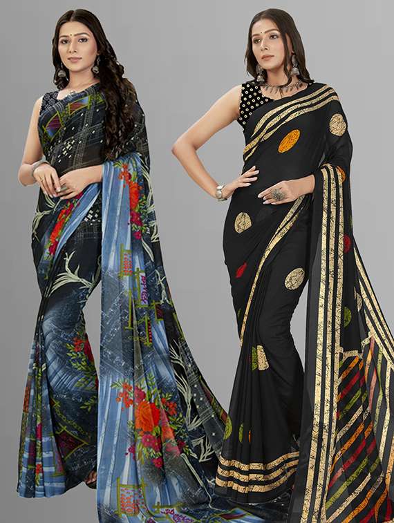 women combo pack of 2 printed saree with blouse