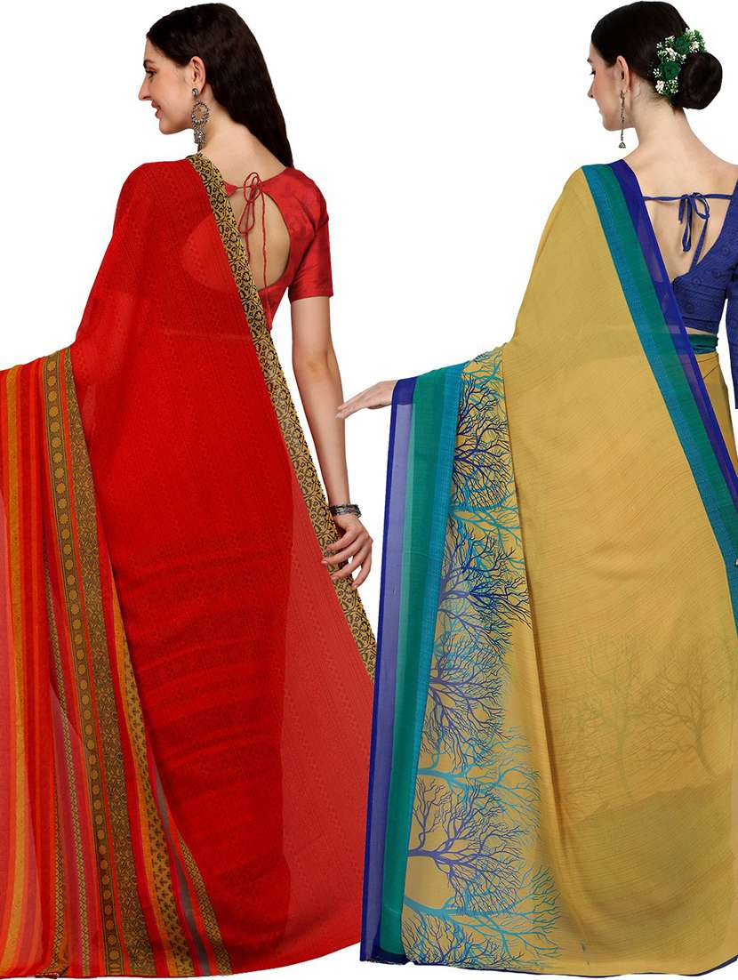 pack of 2 printed casual wear sarees with blouse - 21406183 -  Standard Image - 2