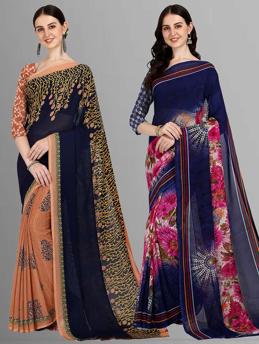 pack of 2 printed casual wear sarees with blouse