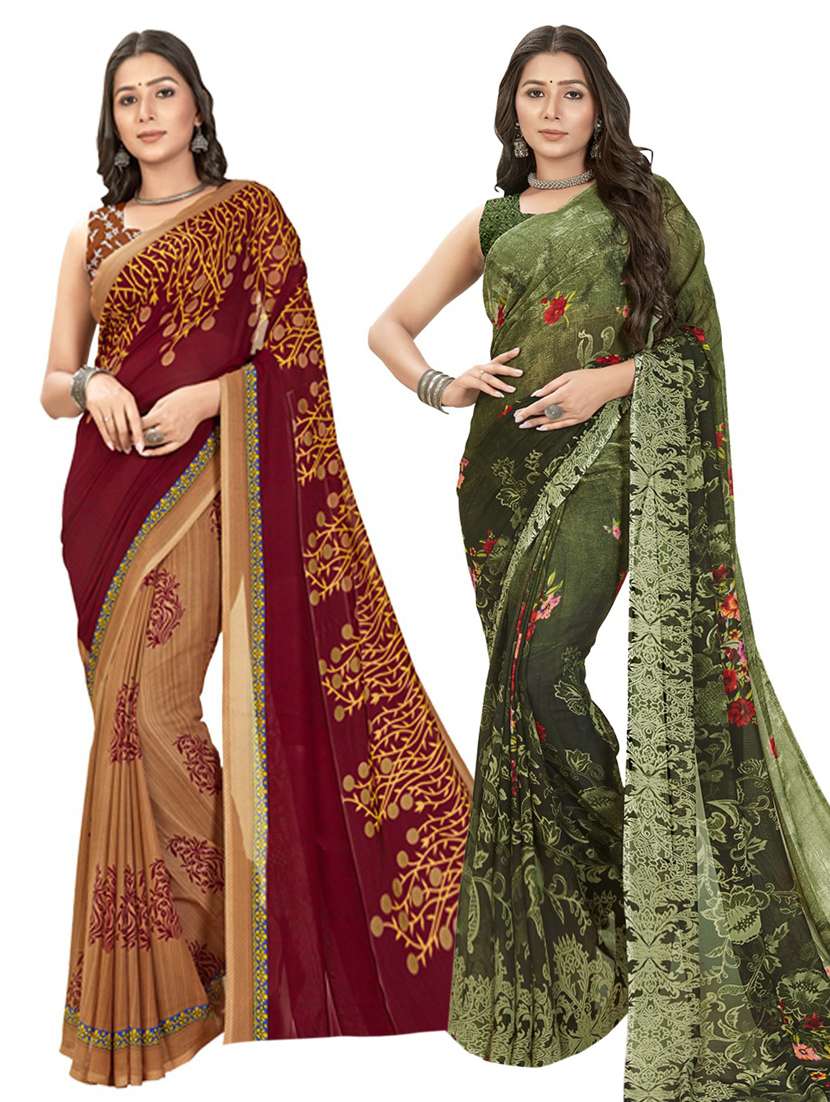 pack of 2 multi colored combo saree with blouse