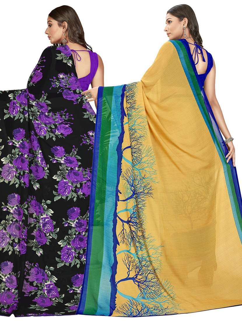pack of 2 printed casual wear sarees with blouse - 21406531 -  Standard Image - 2