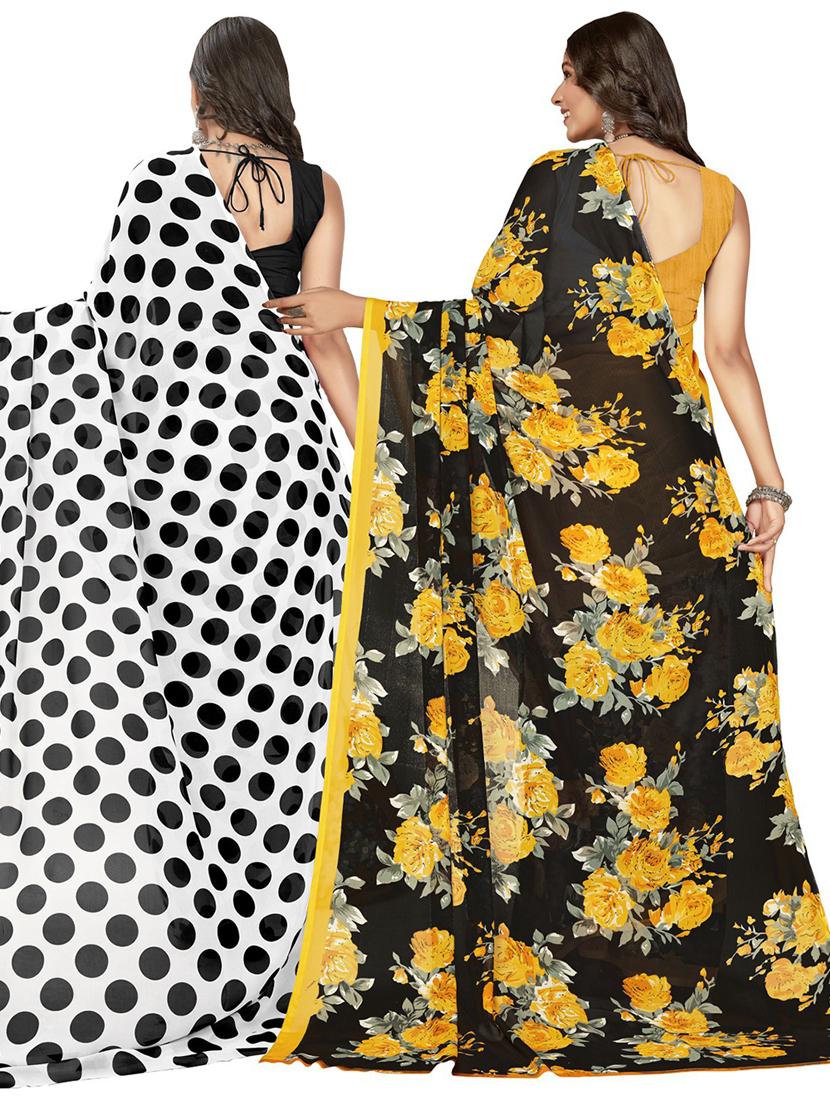 women combo pack of 2 printed saree with blouse - 21406549 - Standard Image - 2
