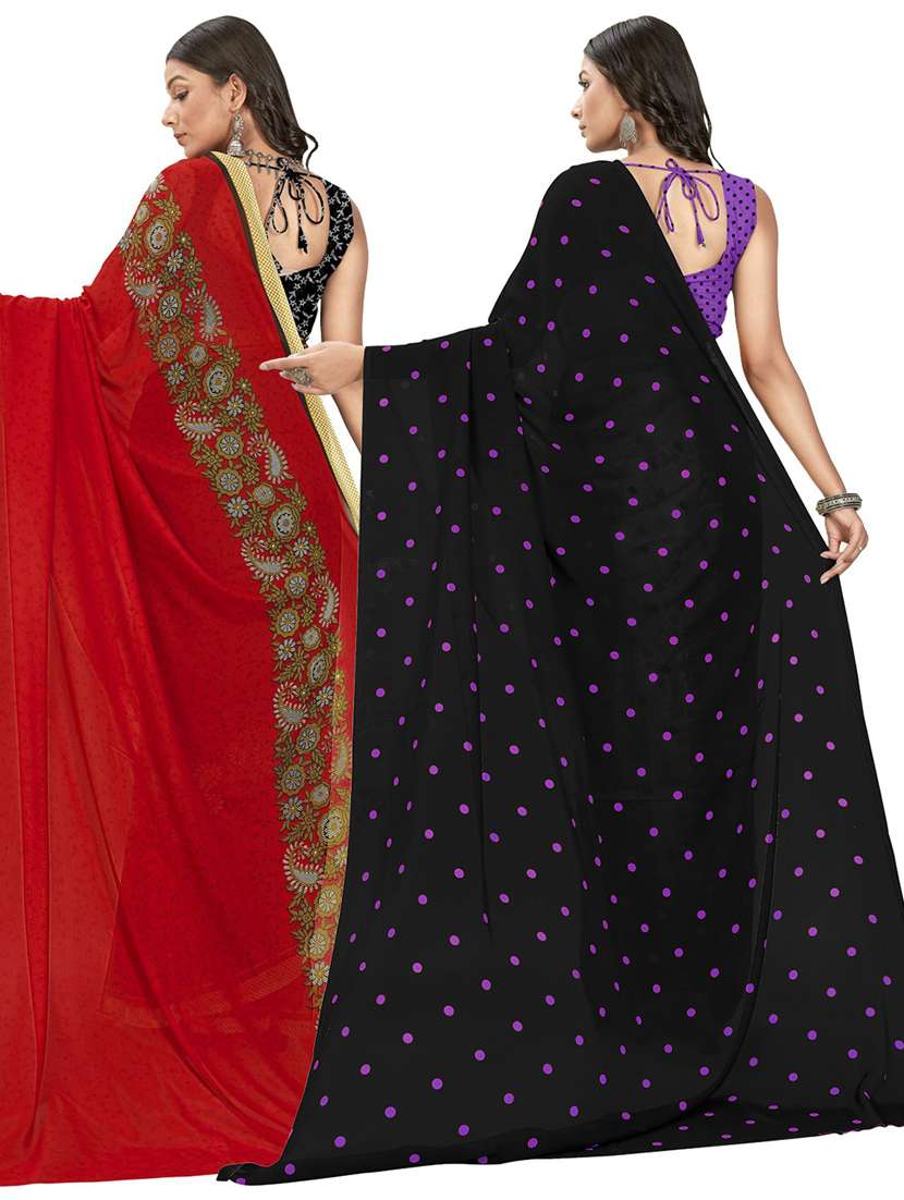 pack of 2 printed casual wear sarees with blouse - 21406675 -  Standard Image - 2