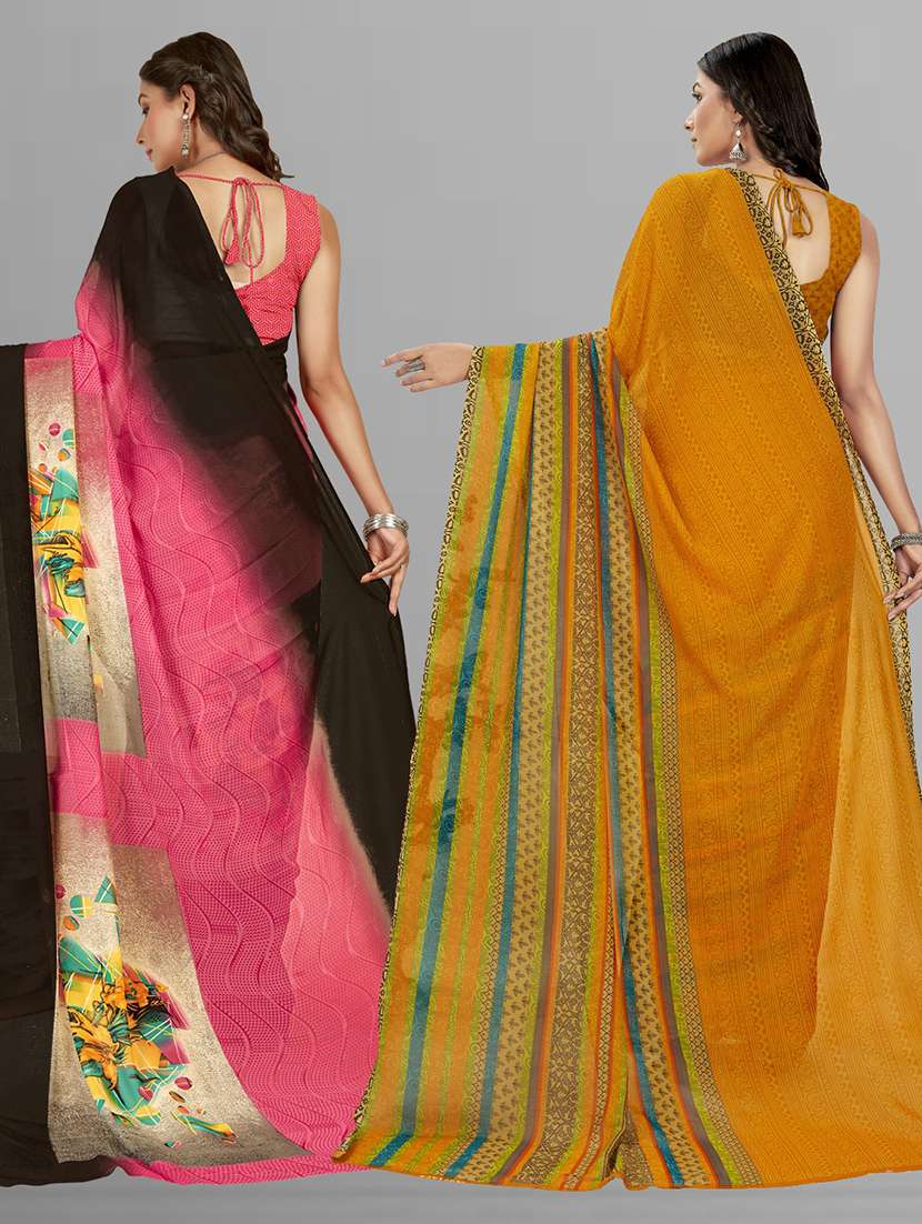 pack of 2 printed casual wear sarees with blouse - 21406686 -  Standard Image - 2