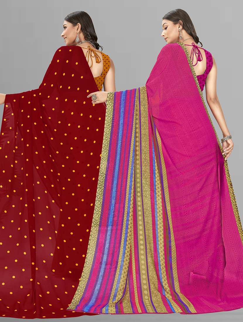women combo pack of 2 printed saree with blouse - 21406711 -  Standard Image - 2
