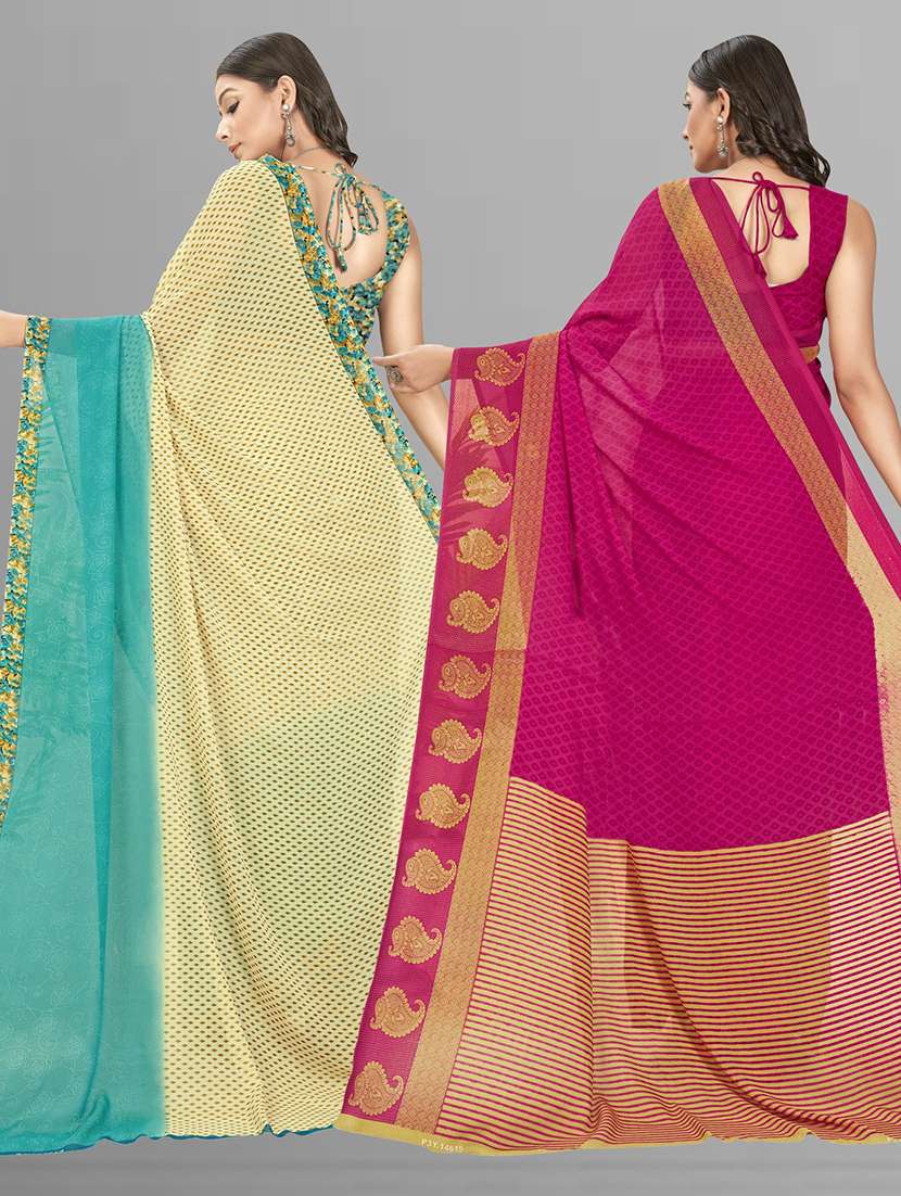 women combo pack of 2 printed saree with blouse - 21406731 -  Standard Image - 2