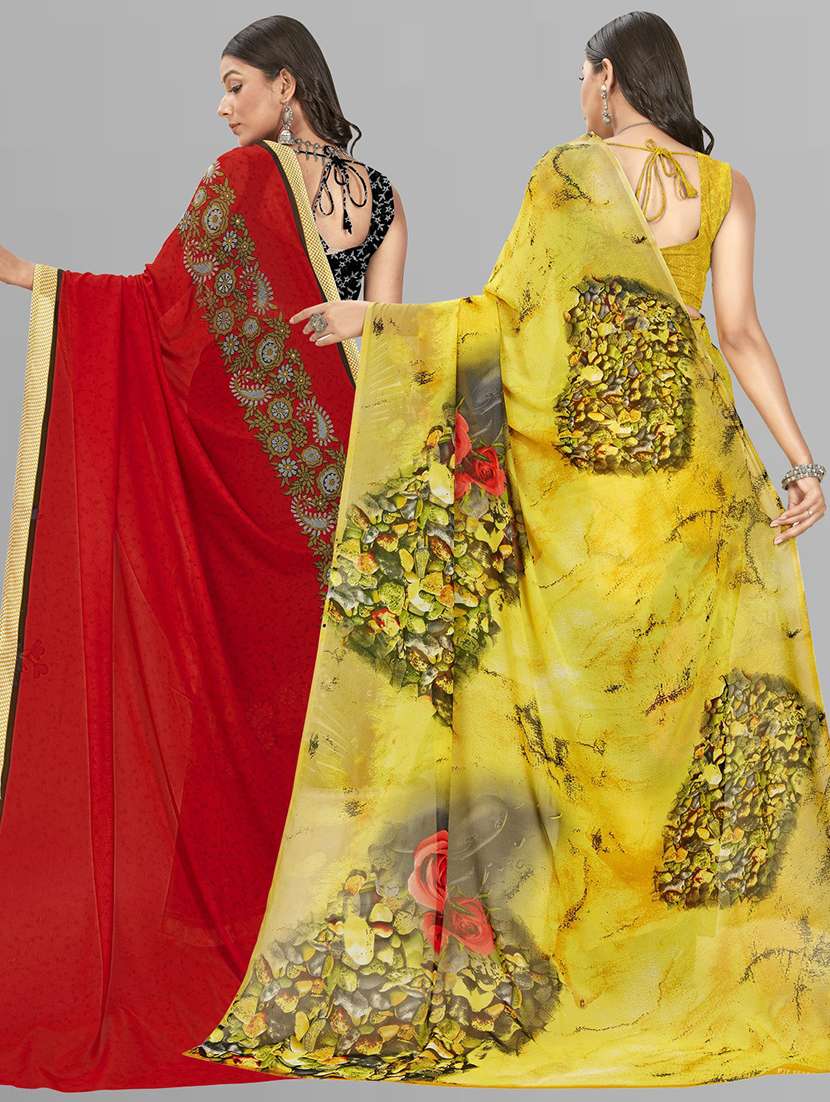 pack of 2 printed casual wear sarees with blouse - 21406735 -  Standard Image - 2