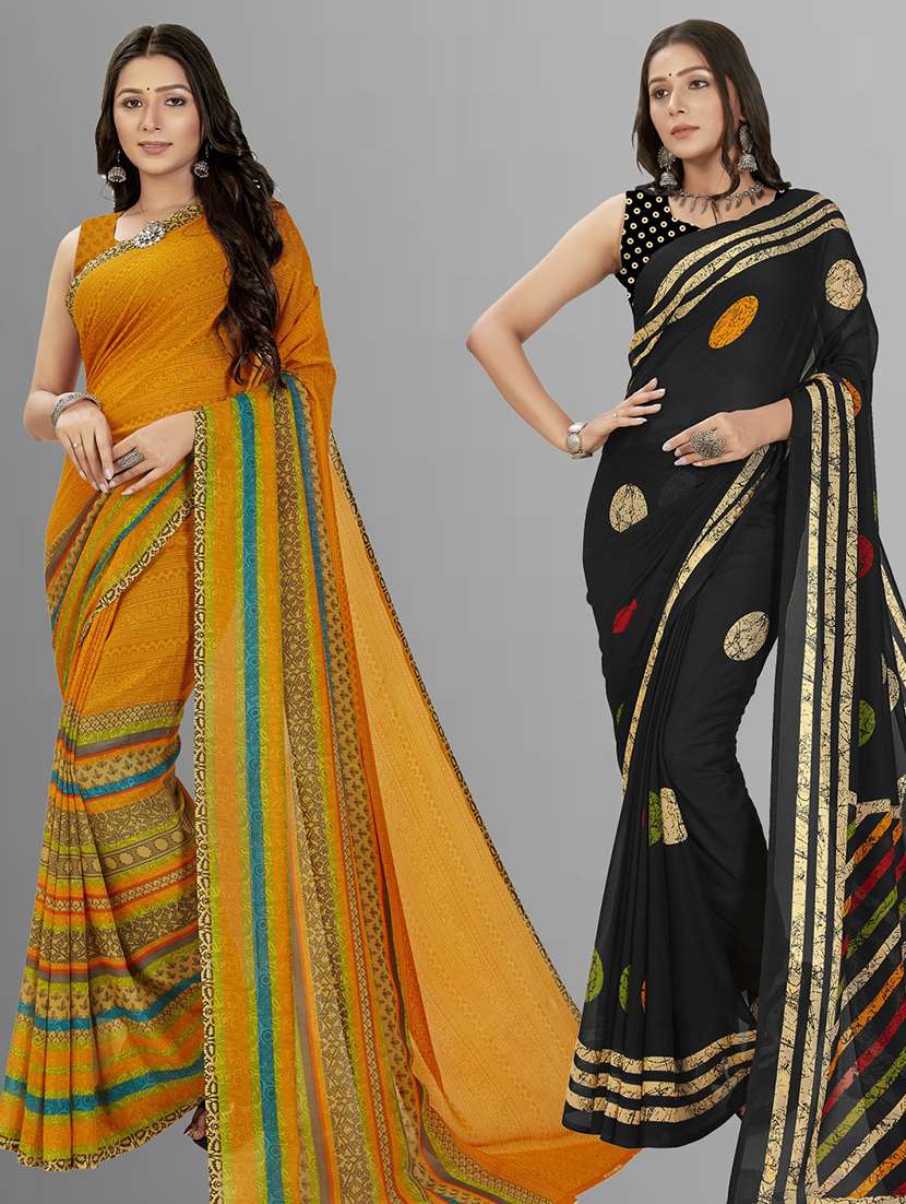 women combo pack of 2 printed saree with blouse