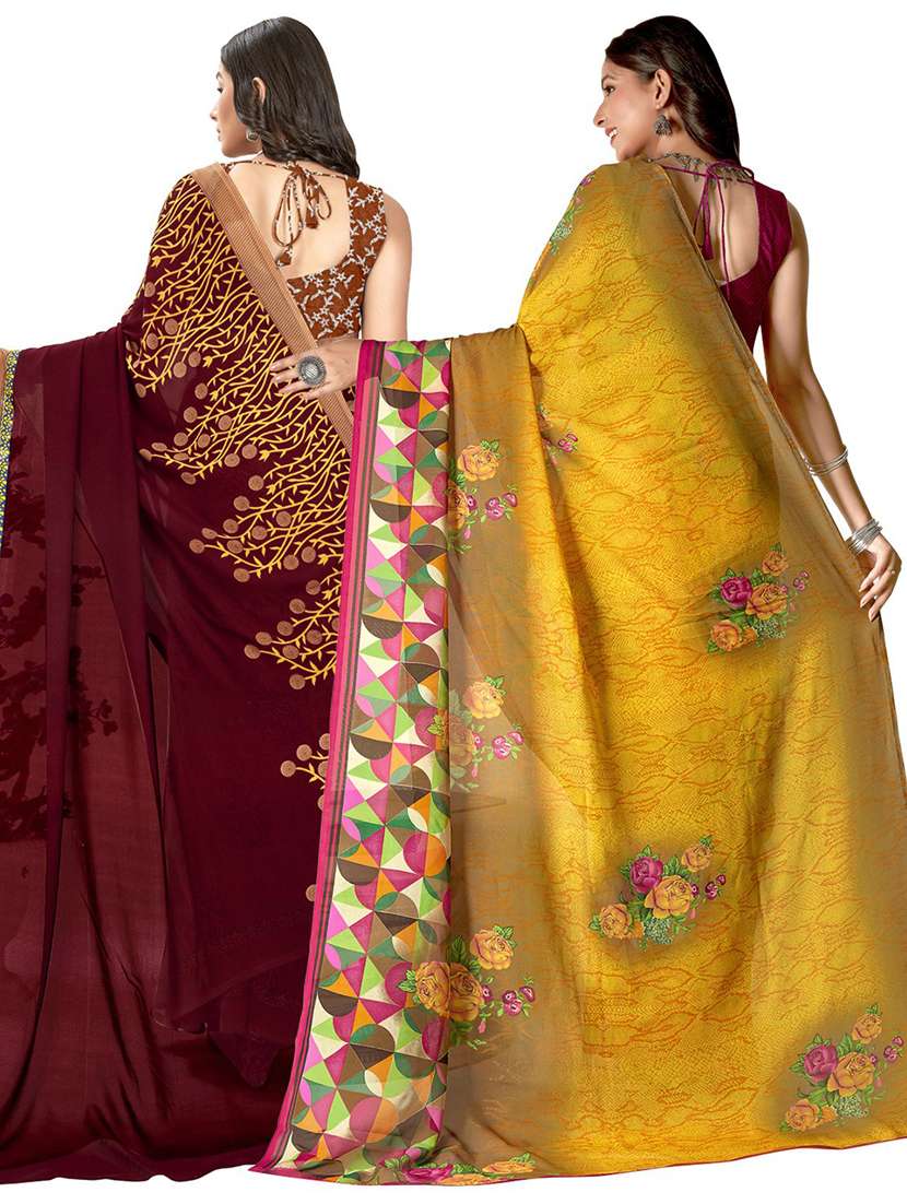 pack of 2 printed casual wear sarees with blouse - 21406779 -  Standard Image - 2