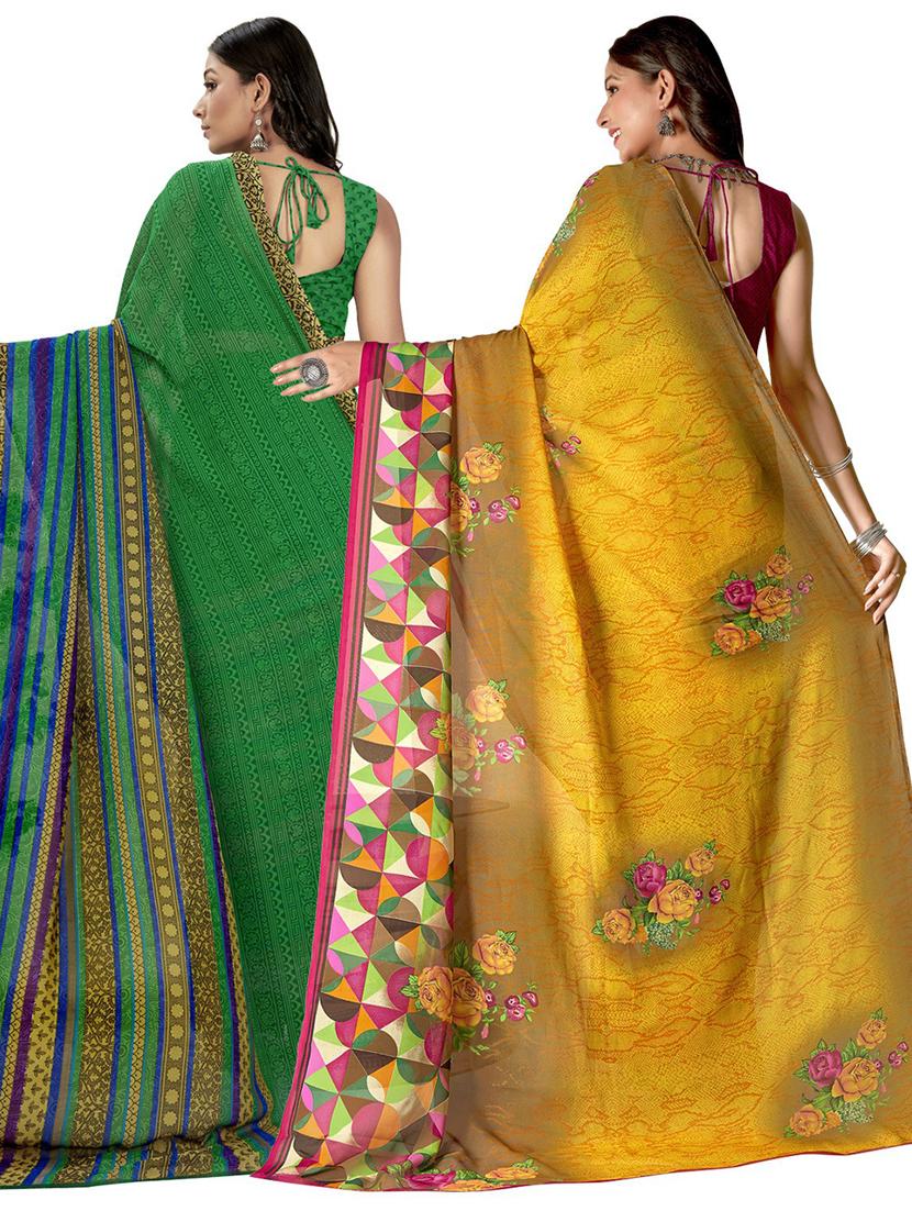 pack of 2 printed casual wear sarees with blouse - 21406782 - Standard Image - 2