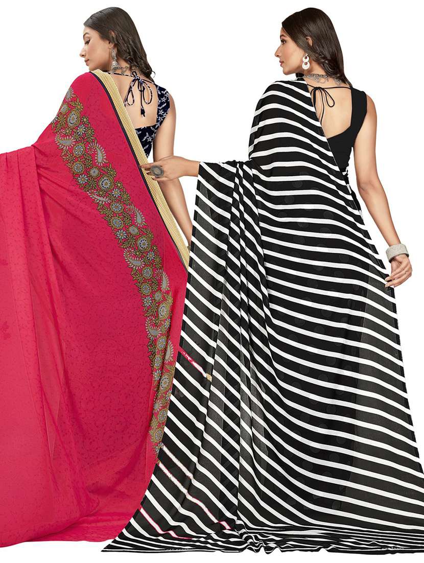 pack of 2 printed casual wear sarees with blouse - 21406812 -  Standard Image - 2