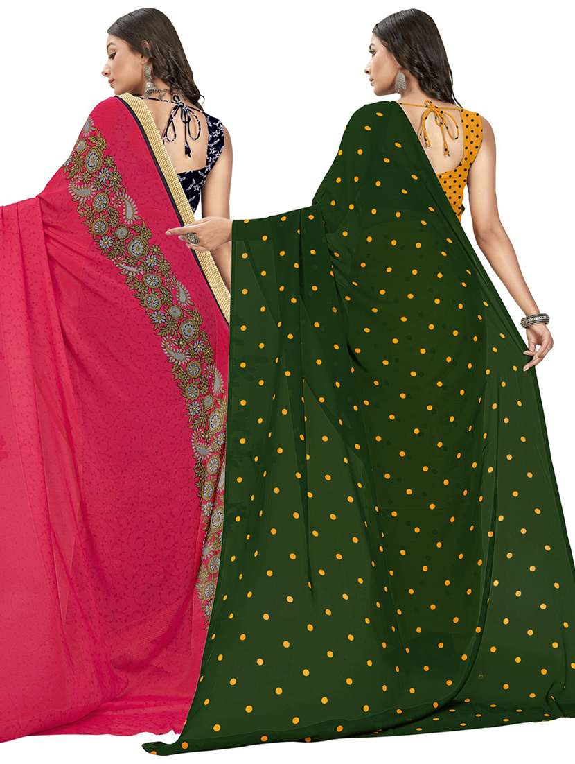 pack of 2 printed casual wear sarees with blouse - 21406821 -  Standard Image - 2