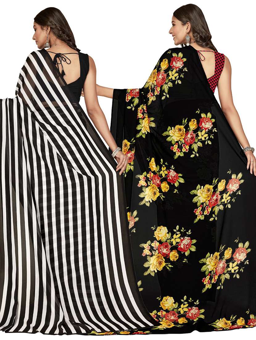 pack of 2 printed casual wear sarees with blouse - 21406844 -  Standard Image - 2