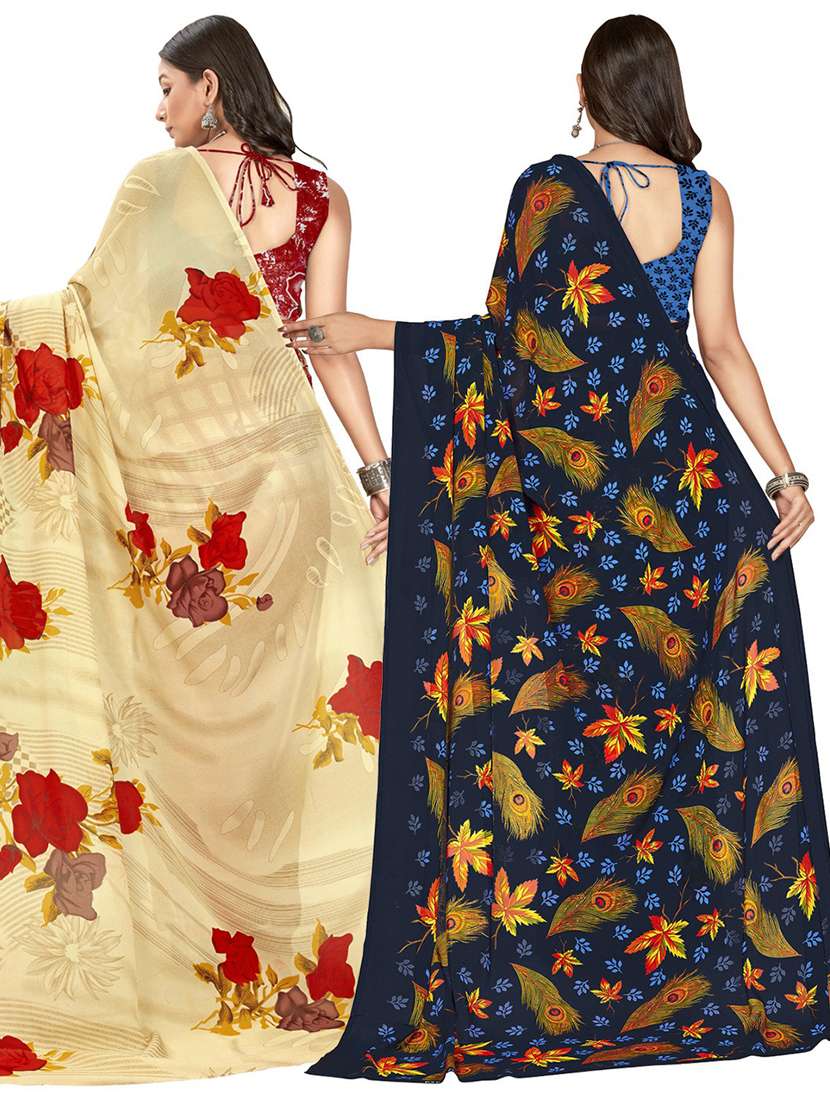 women combo pack of 2 printed saree with blouse - 21406852 -  Standard Image - 2