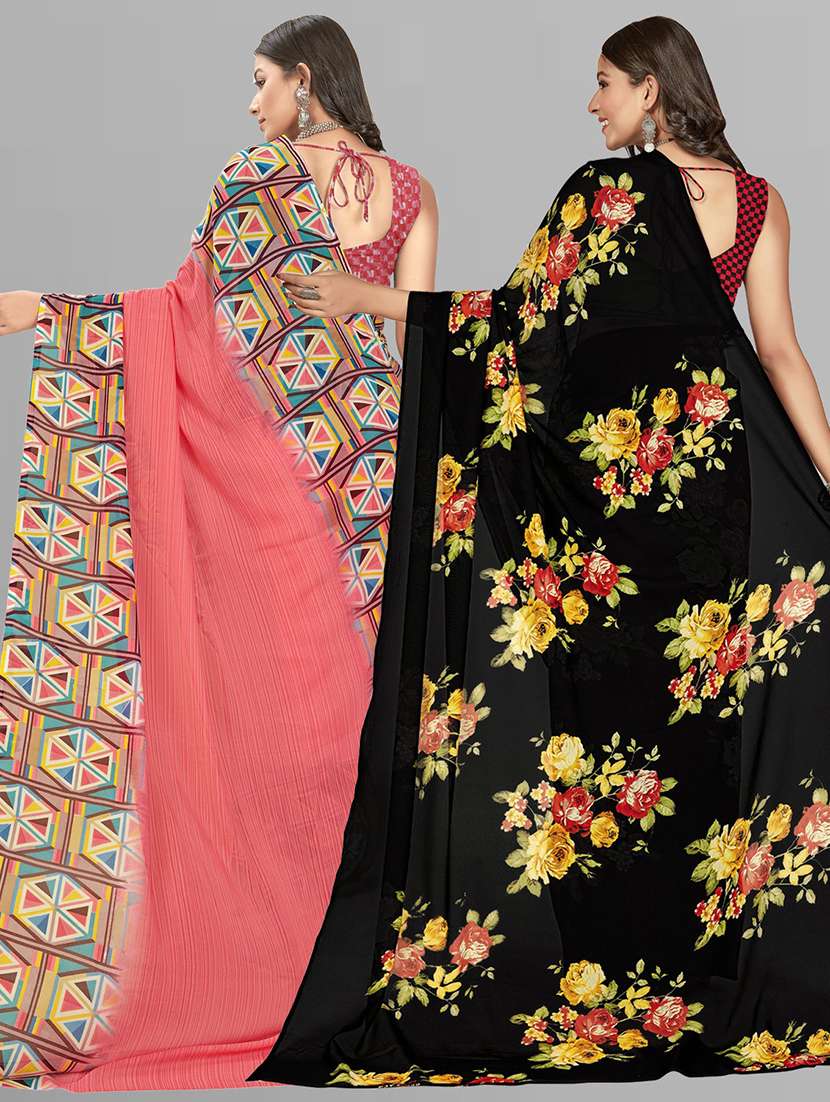pack of 2 printed casual wear sarees with blouse - 21406893 -  Standard Image - 2