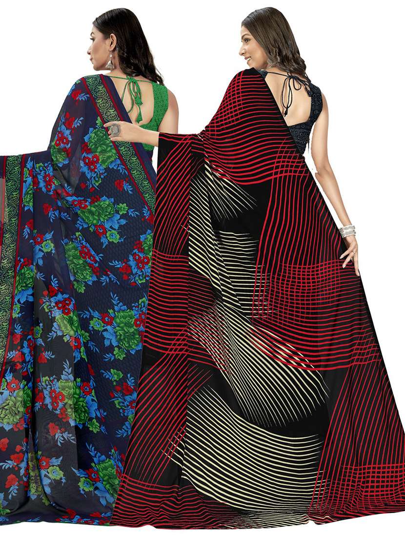 pack of 2 printed casual wear sarees with blouse - 21406945 -  Standard Image - 2