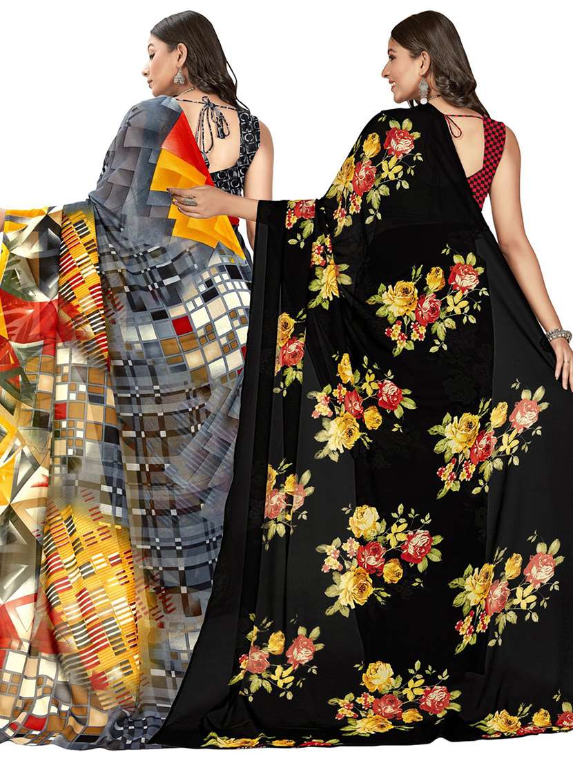 pack of 2 printed casual wear sarees with blouse - 21407010 -  Standard Image - 2