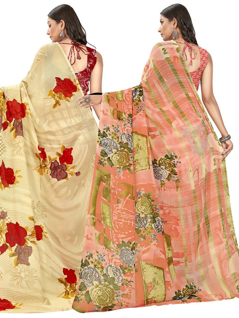 women combo pack of 2 printed saree with blouse - 21407016 -  Standard Image - 2