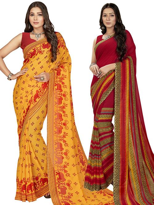 pack of 2 printed casual wear sarees with blouse - 21407063 - Standard Image - 0