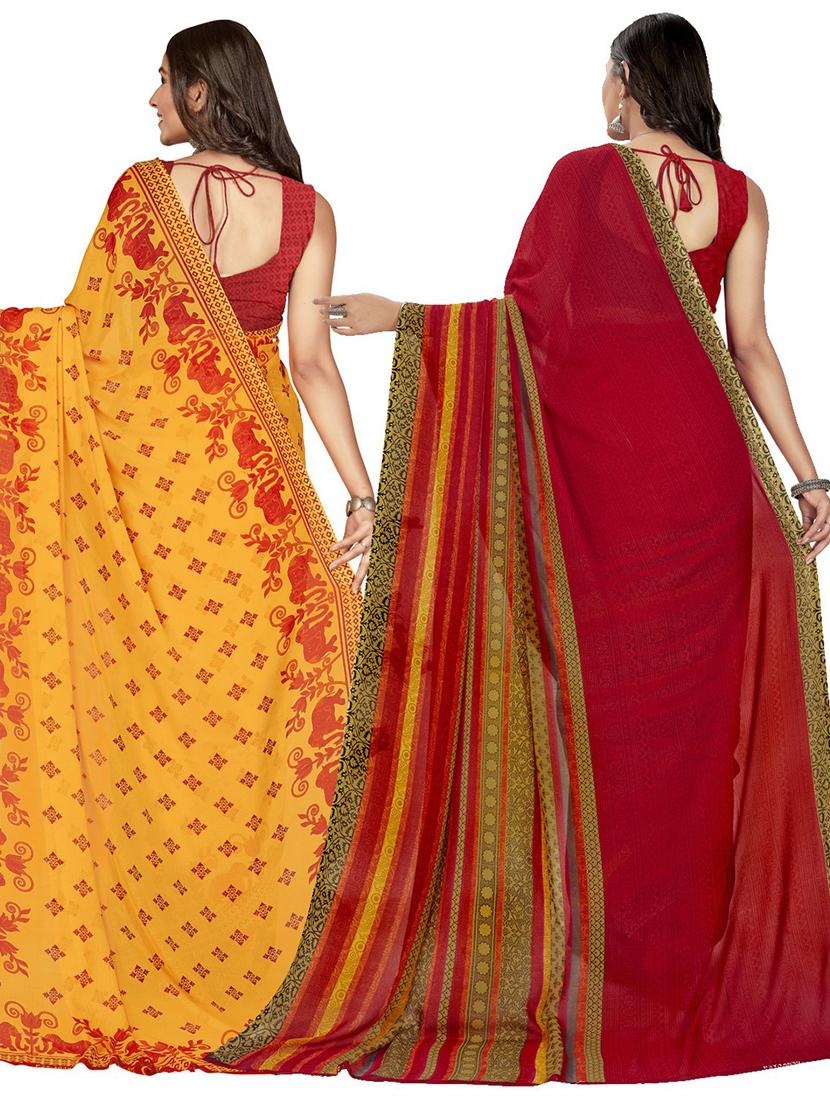 pack of 2 printed casual wear sarees with blouse - 21407063 - Standard Image - 2