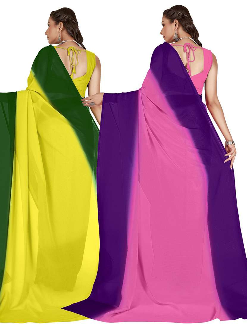 women pack of 2 color block saree with blouse - 21407086 -  Standard Image - 2