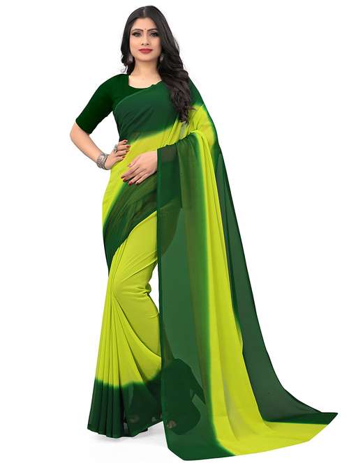 women green solid georgette saree with blouse - 21407097 -  Standard Image - 0
