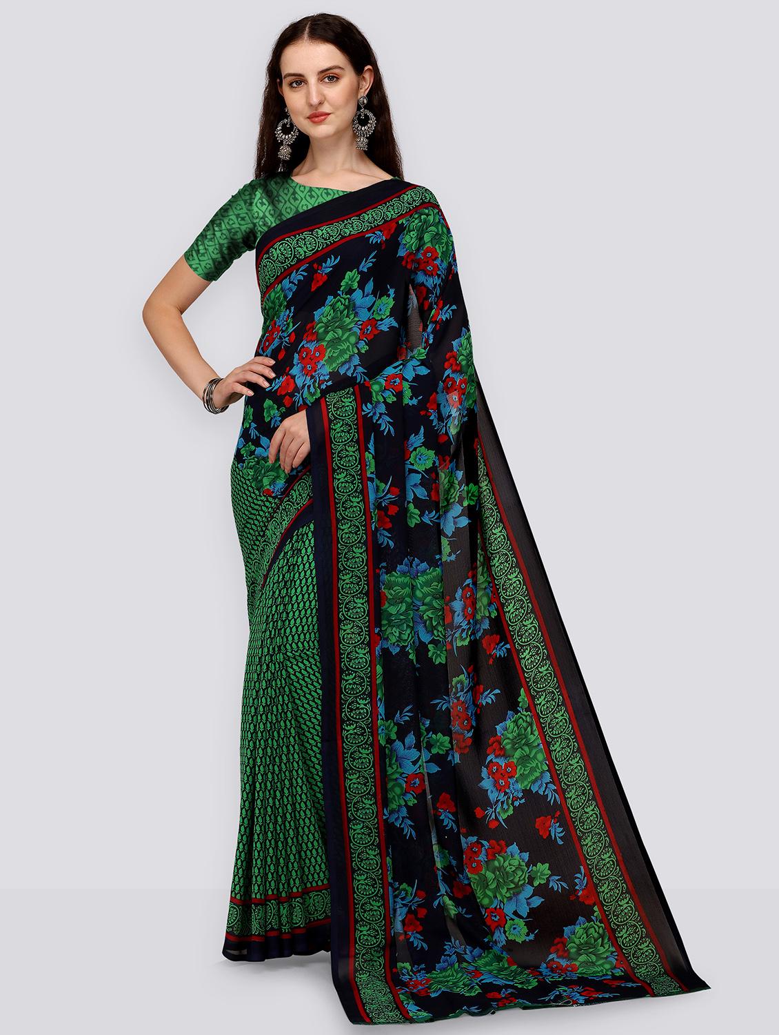 women green printed saree with blouse - 21407931 - Zoom Image - 0