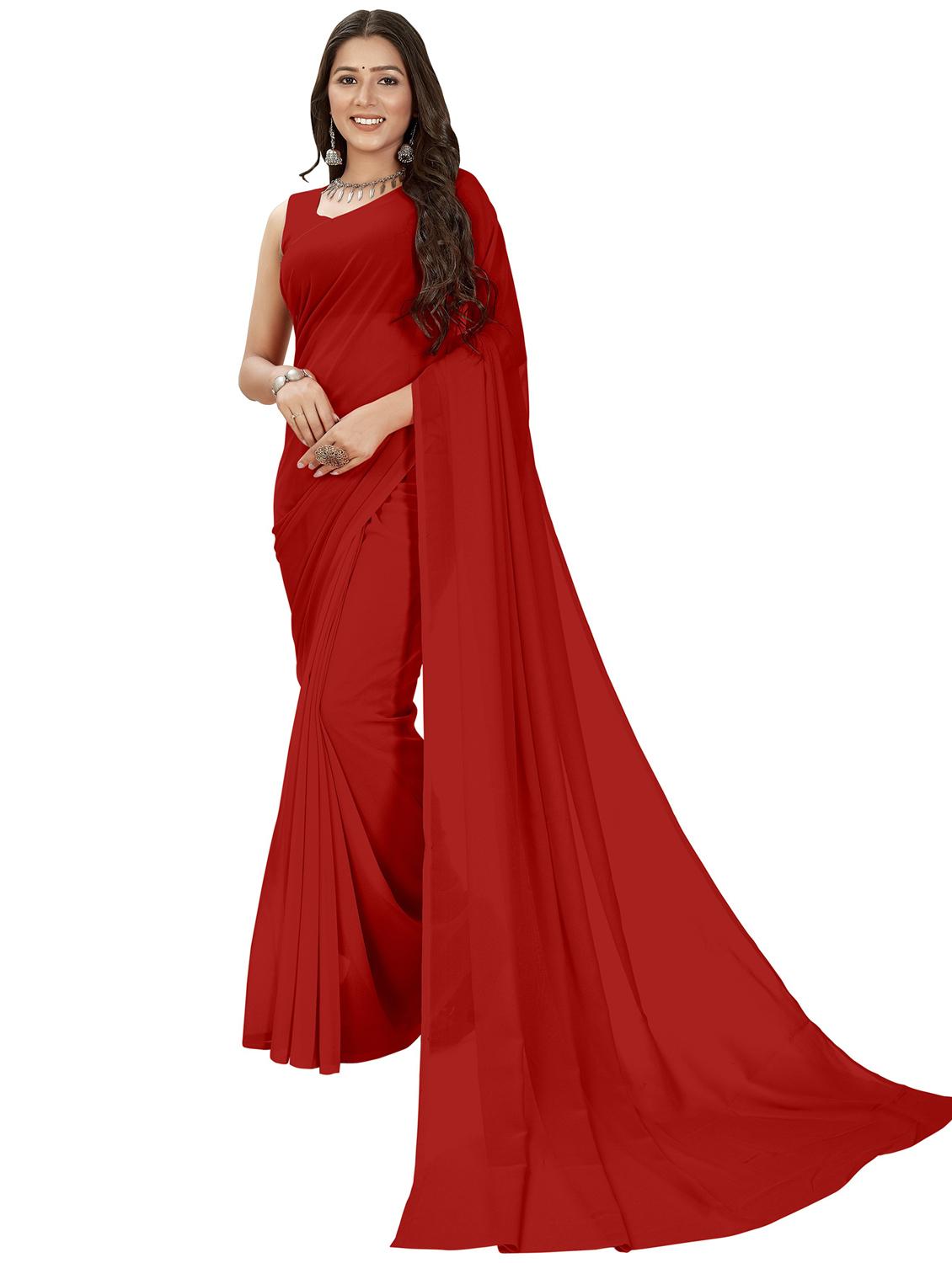 women red plain saree with blouse - 21407932 - Zoom Image - 0