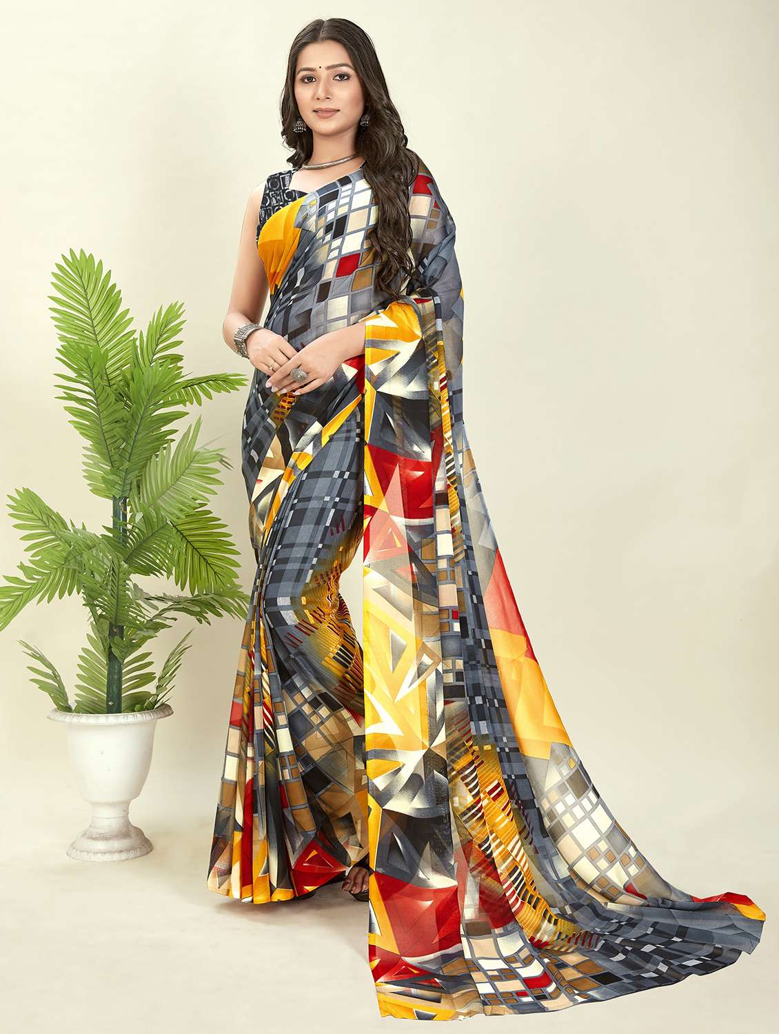 women printed saree with blouse