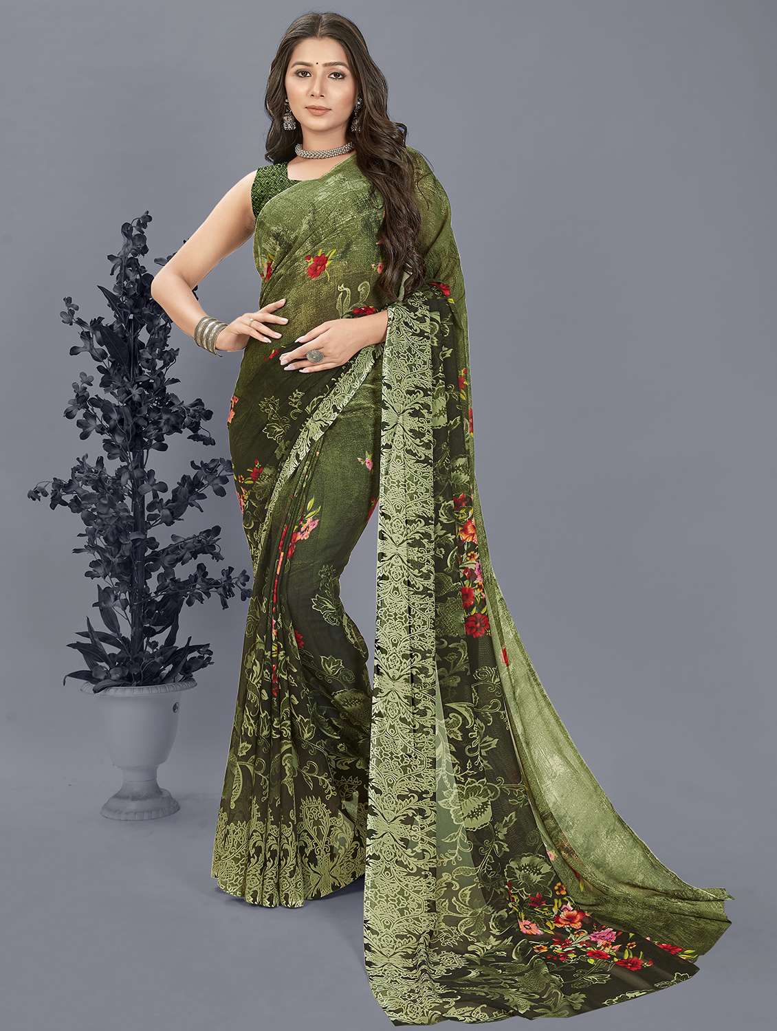 women printed saree with blouse