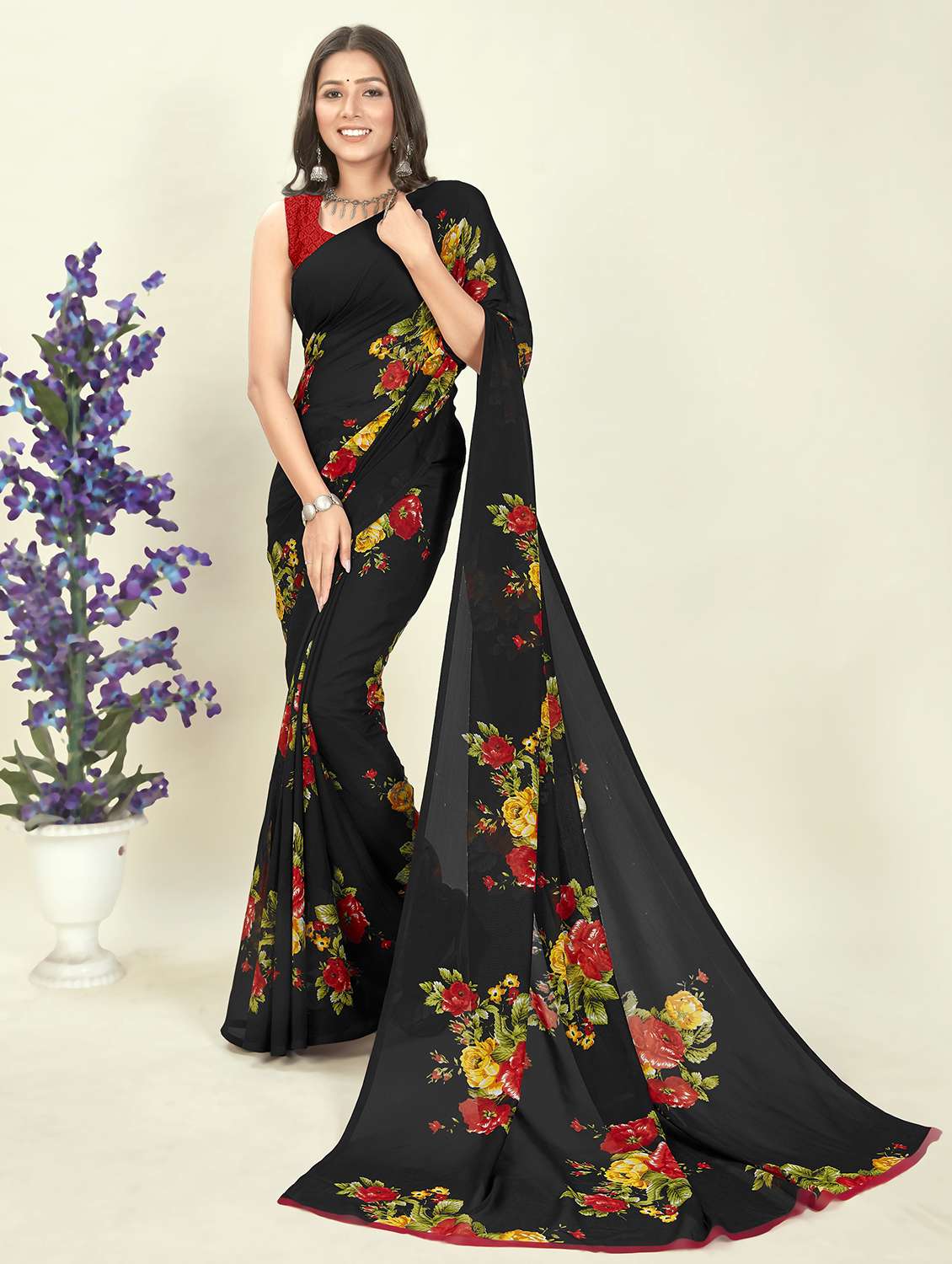 women printed saree with blouse