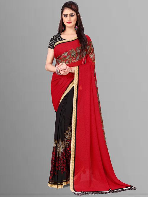 women black floral printed saree with blouse - 21410779 -  Standard Image - 0