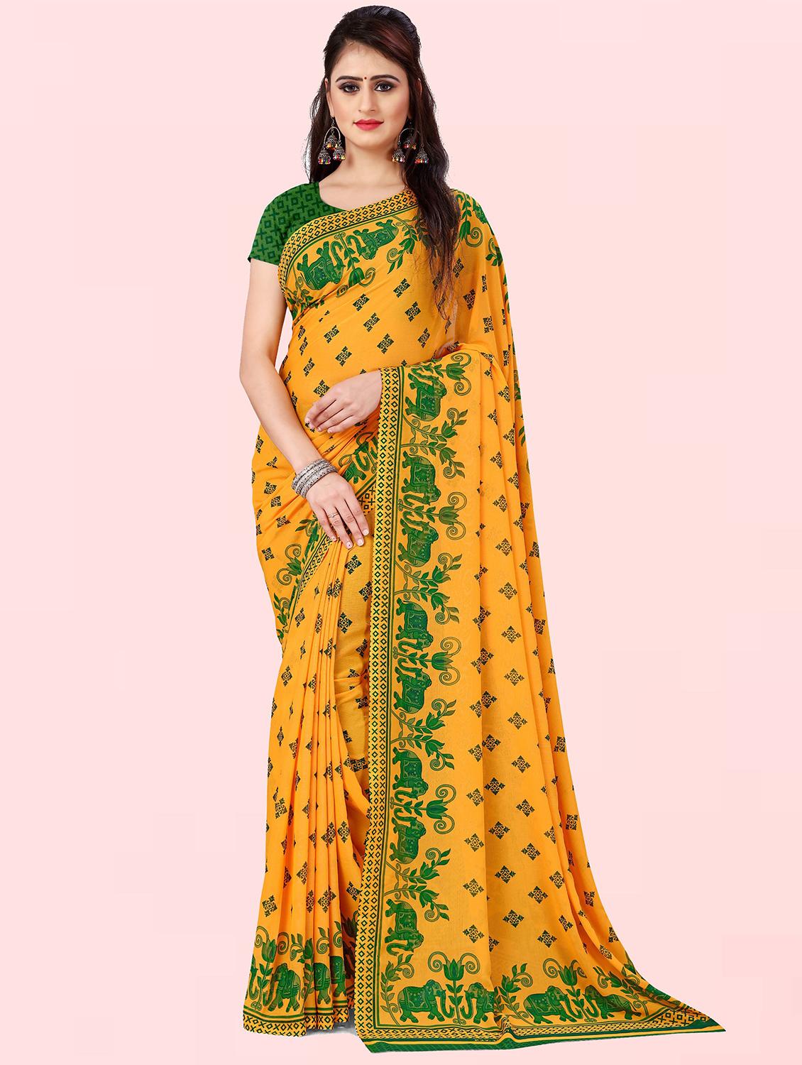 women yellow printed georgette saree with blouse - 21410795 -  Zoom Image - 0