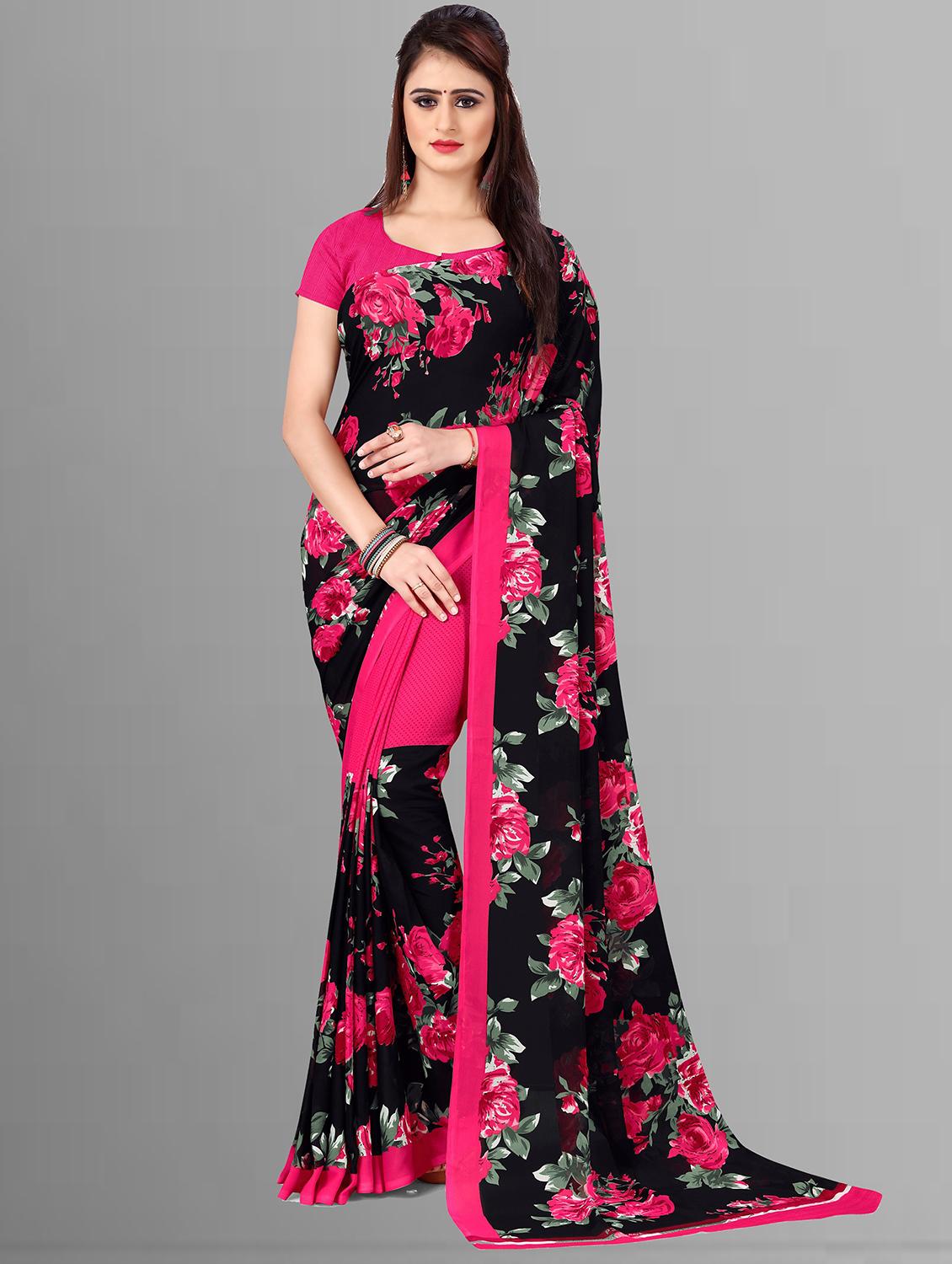 women black floral printed saree with blouse - 21410803 -  Zoom Image - 0