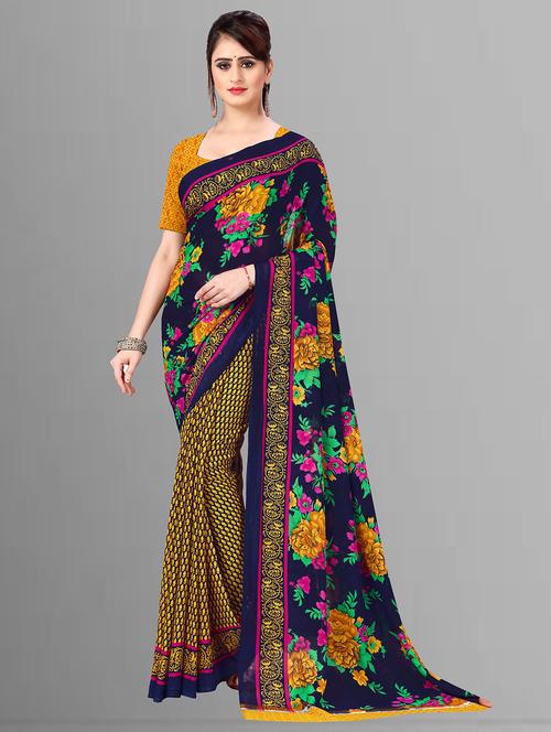women blue floral printed saree with blouse - 21410815 -  Standard Image - 0
