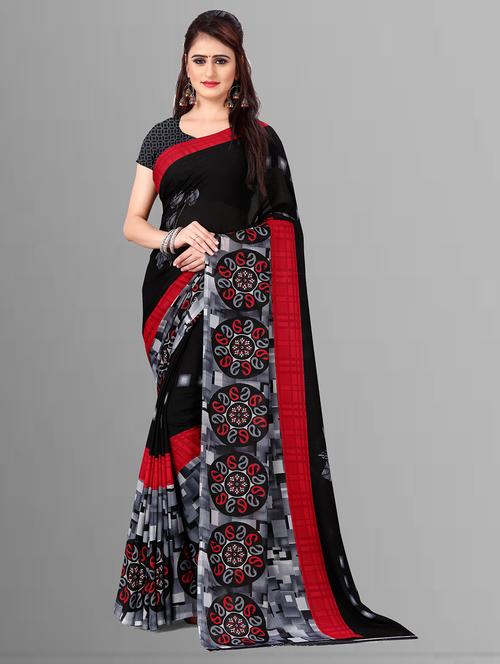 women black printed georgette saree with blouse - 21410822 -  Standard Image - 0