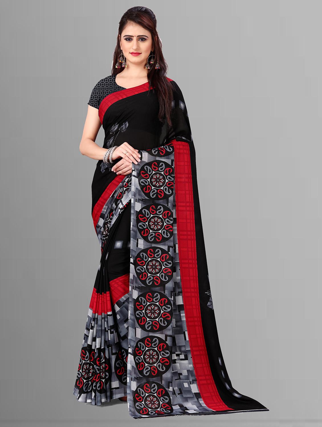 women black printed georgette saree with blouse - 21410822 -  Zoom Image - 0