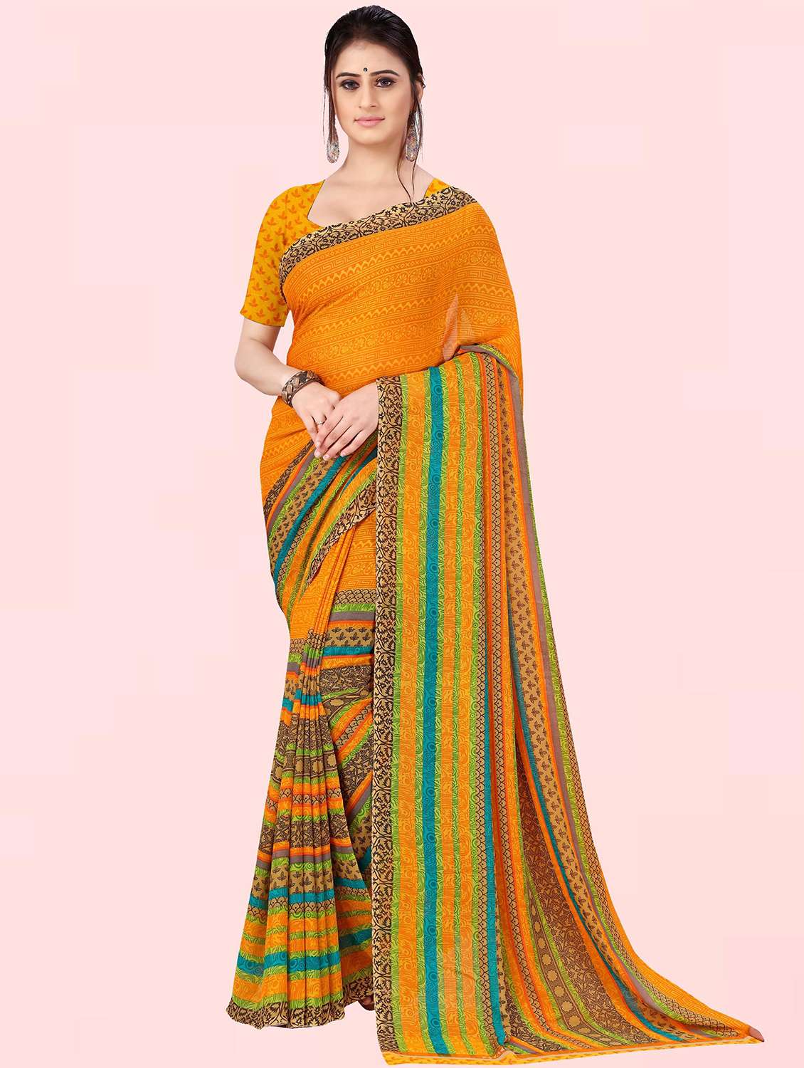 women printed saree with blouse