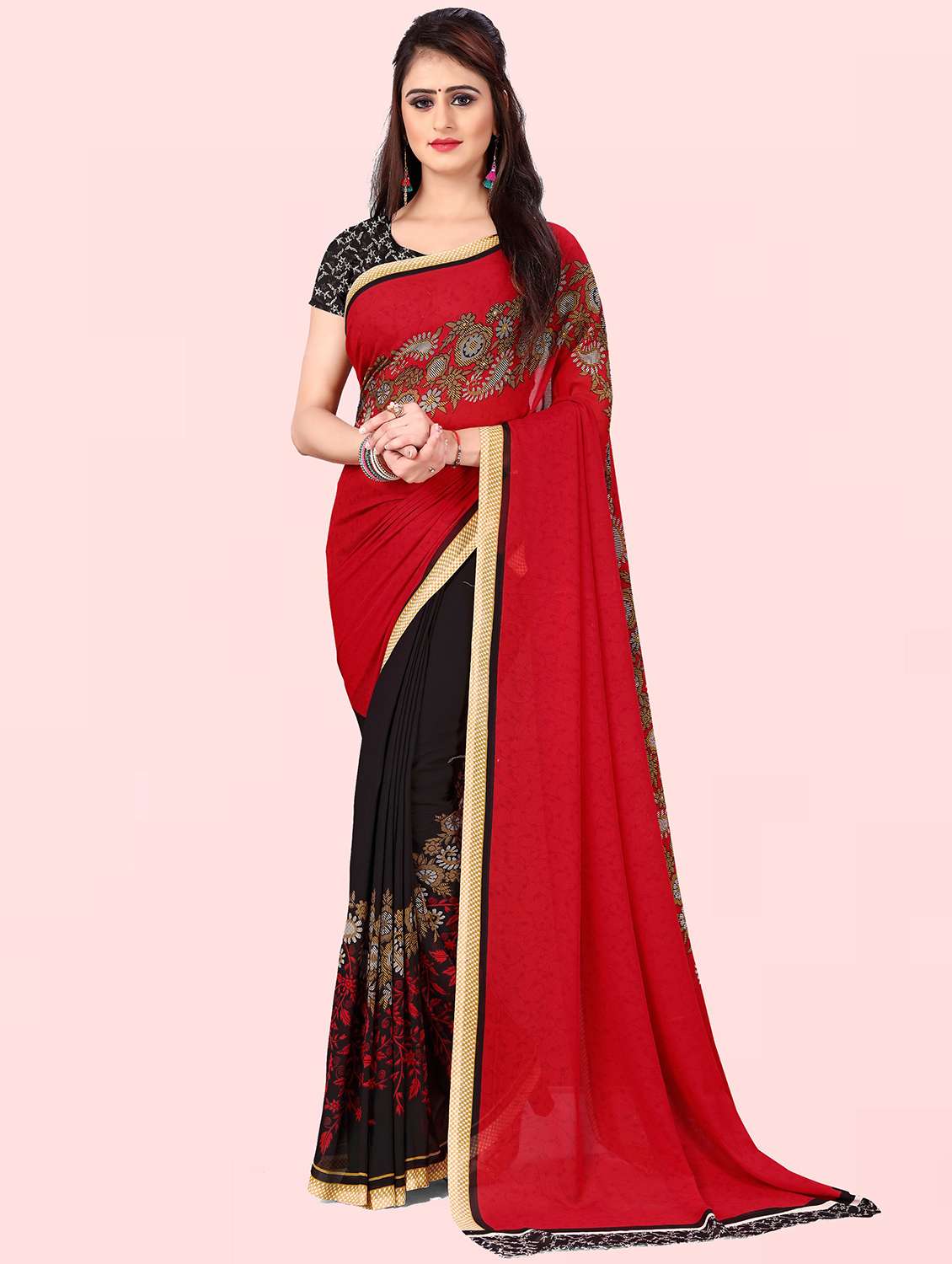 women printed saree with blouse