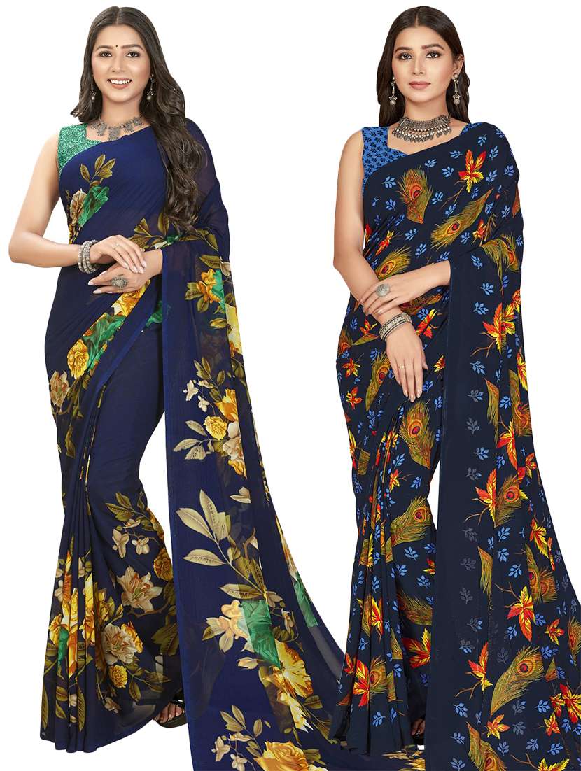 women pack of 2 casual wear combo sarees with blouse - 21411835 - Zoom Image - 0
