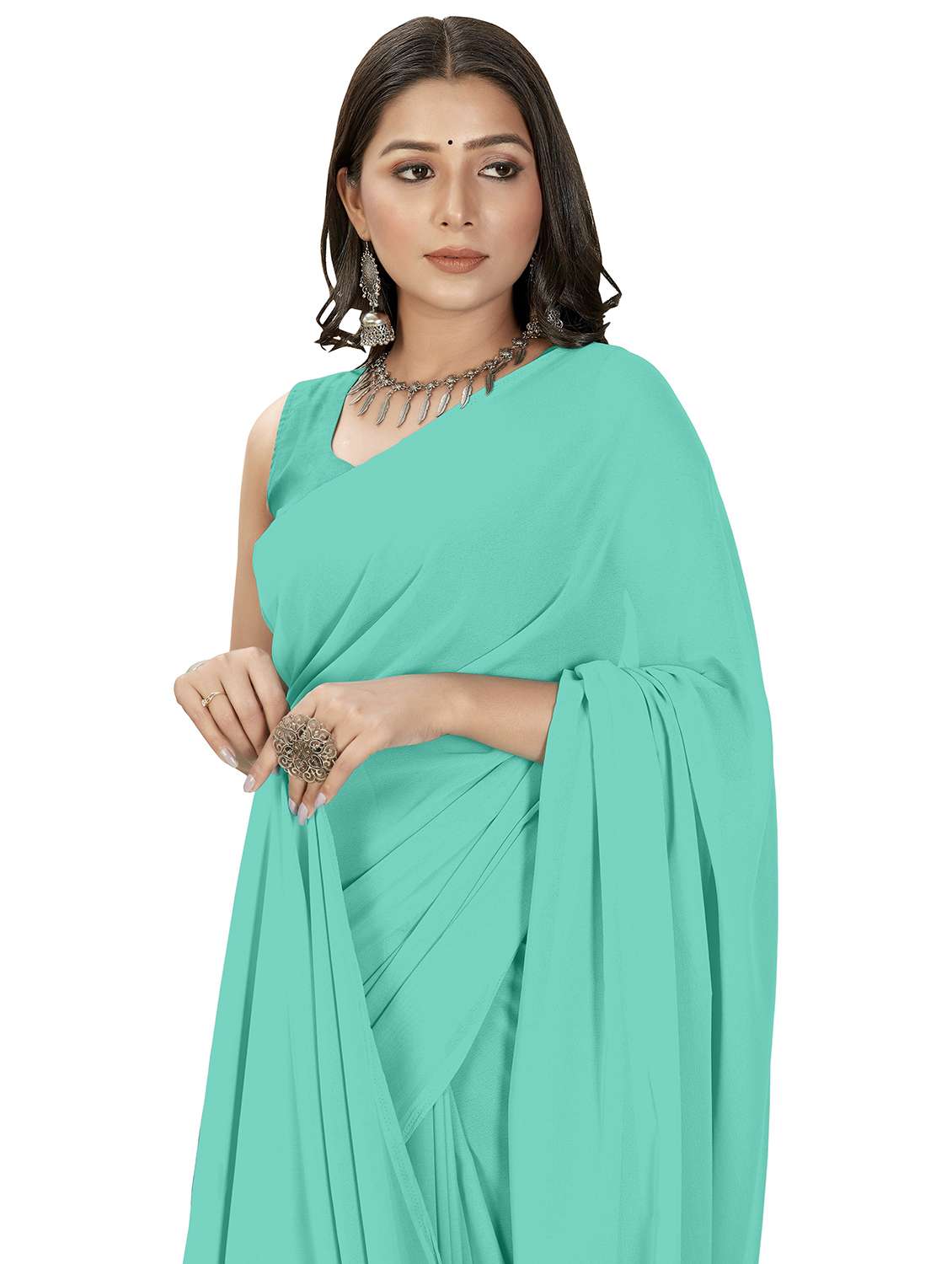 women solid saree with blouse - 21411960 -  Standard Image - 2