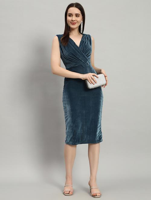 women teal velvet bodycon dress - 21412152 -  Standard Image - 0