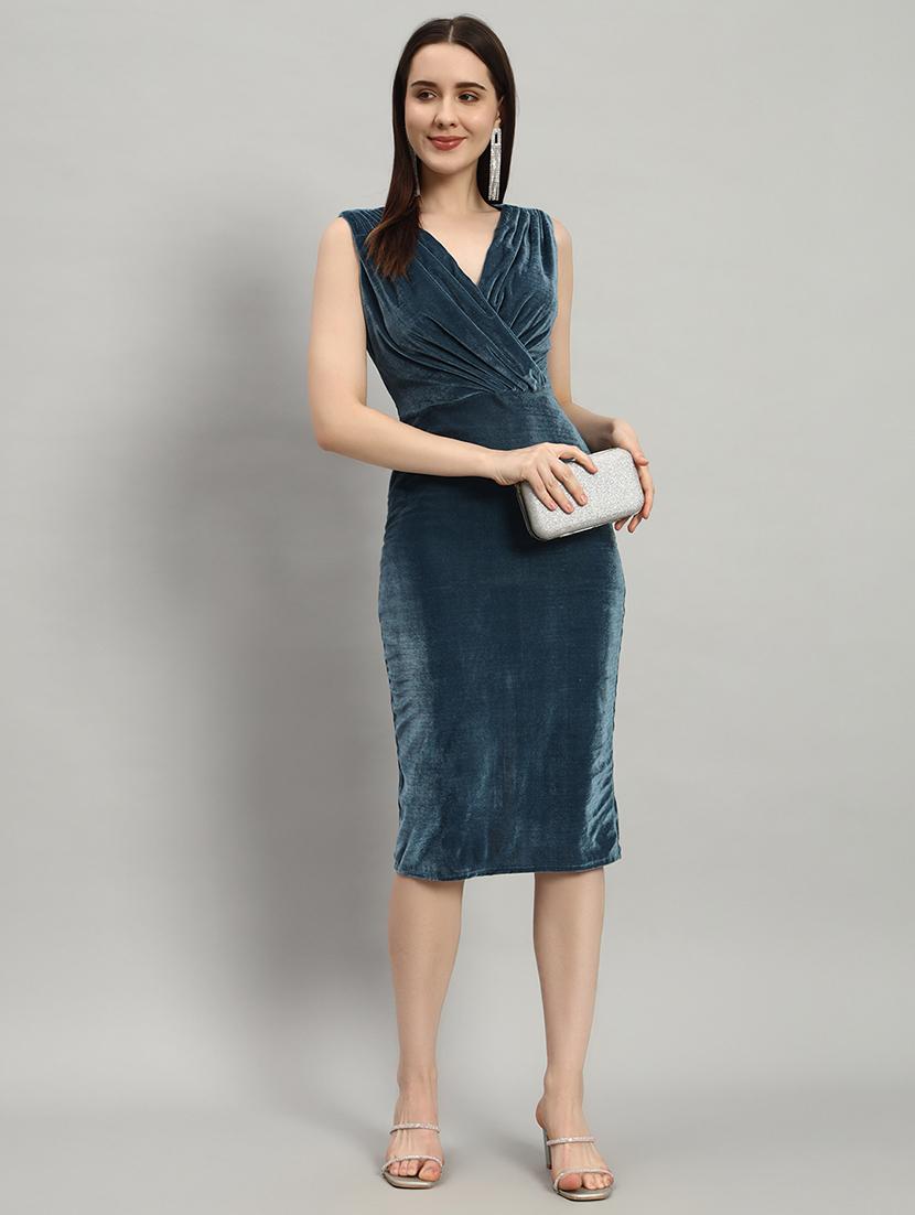 women teal velvet bodycon dress - 21412152 -  Zoom Image - 0