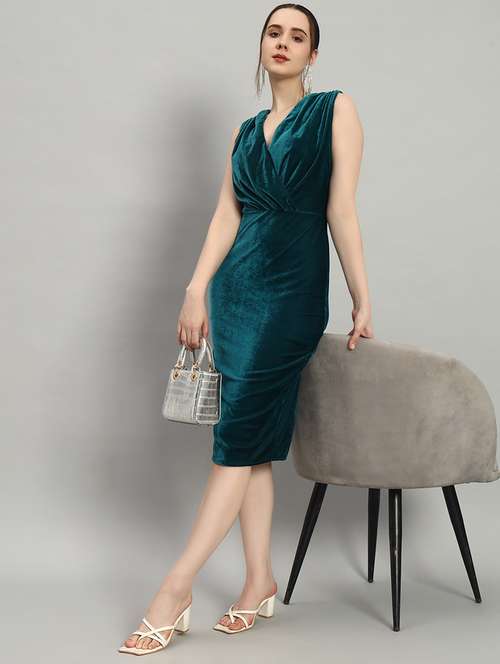 women rama green velvet bodycon dress - 21412155 -  Standard Image - 0