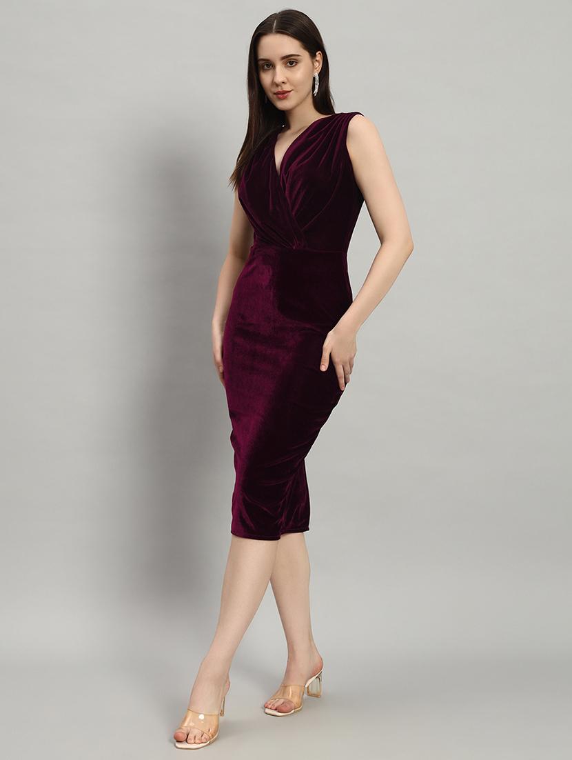 women burgundy velvet bodycon dress - 21412156 -  Zoom Image - 0