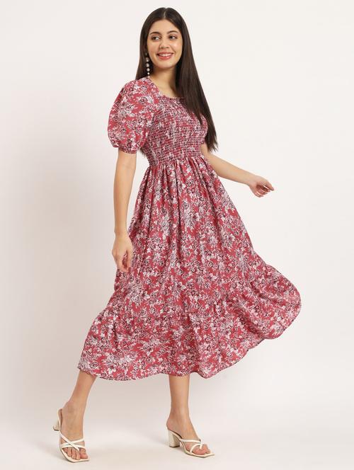 women pink polyseter tiered dress - 21412417 -  Standard Image - 0